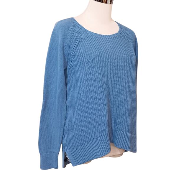 LOFT Cableknit Sweater M Cotton High Low Hem‎ Blue Casual Office Career Event - Picture 1 of 10